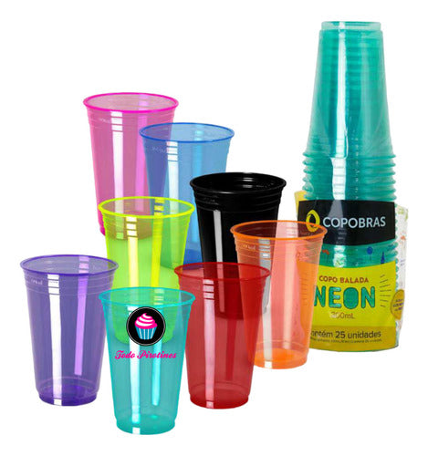 100 Plastic Neon Cups Assorted Colors Glow in Black Light 0