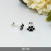 925 Silver Stud Earrings with Black Enamel Paw Design 2