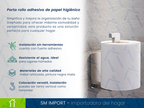 SM-IMPORT Porta Rollo Adhesivo Papel Higiénico Metal Soporte Toalla 2