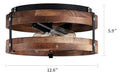 2-light Rustic Flush Mount Light Fixture Oak Wood Round Drum 3