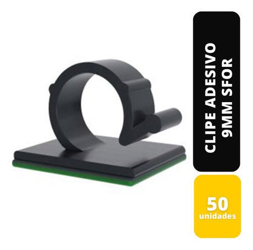 Kit C/50 Clipe Adesivo 9mm Preto Sfor 1