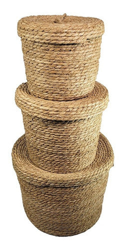 Round Wicker and Jute Seagrass Basket with Large Lid 3