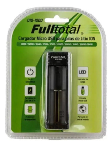 Cargador Full Total P/ Pilas Litio 18650 16340 14500 26500 0