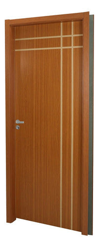 Kit Porta De Madeira Decorada 215x84cm Com Batente De Mdf 1