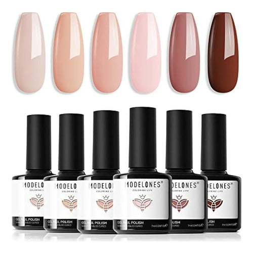 Modelones Gel Nail Polish Set - 6 Colores Nude Neutral Gel Polish 0