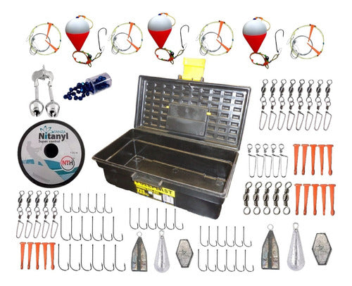 Full Plast Fishing Kit Box + 35 Items! Super Complete Line Assembly 0