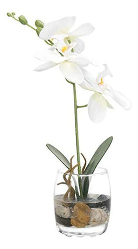 MyGift Mini Phalaenopsis Artificial Silk Orchid in Glass Vase - White 0