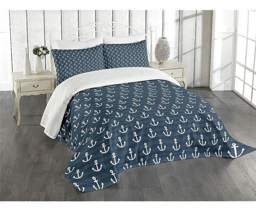 Lunarable Nautical Quilt, Anchor Themed Design 0