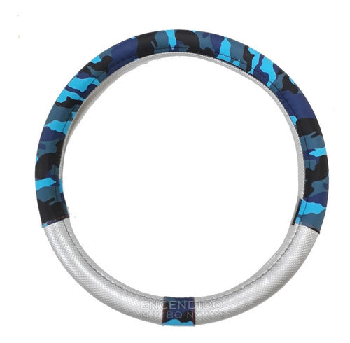 Universal Blue and Gray Camouflage Steering Wheel Cover 38 37cm 1