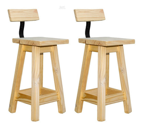 Set of 2 High Stools with Backrest, 60cm Tall, Iron Frame 0