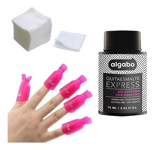 Removedor De Esmalte + Capuchones Broches + Wipes Paños Uñas 0