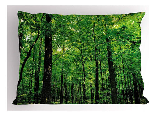 Ambesonne Nature Pillow Sham, Woodland Tree Forest Jungle In 0