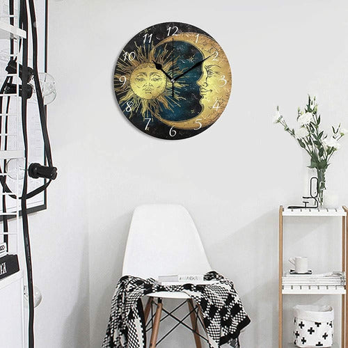 Ahomy Round Wall Clock Boho Sun And Moon Stars Home Art Deco 3