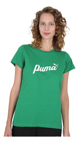 Puma Essentials Blossom Script Women's T-Shirt in Green | Dexter 1