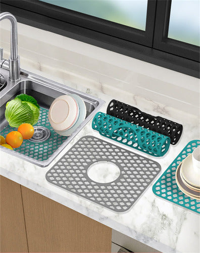 Kuangmeix Silicone Kitchen Sink Mat Dish Drying Mat Sink With Center Drain 3