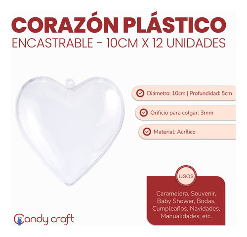 Transparent Plastic Interlocking Heart 10cm x 12 Units 1
