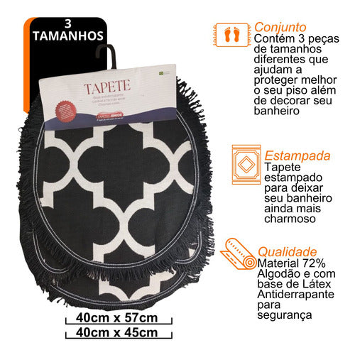 Kit Tapetes 3pçs Banheiro Estampa Rustico Simple Cor Preto 1