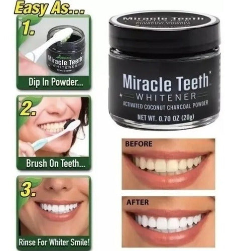 Miracle Teeth Whitener Blanqueador Dental Coco Carbón Activo Blanqueamiento Dientes 1