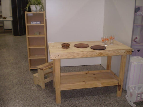 Pine Work Table with Shelf - 150x60x80cm 1