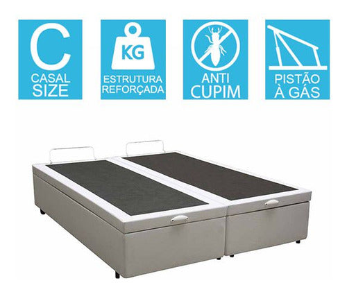 Base Cama Box Baú Blindado Bipartido Casal Corino Branco 1