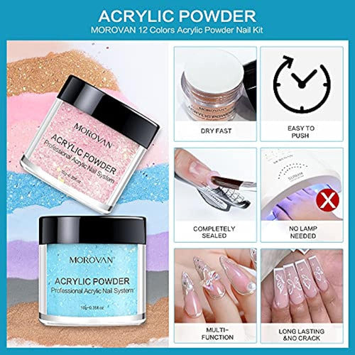 Morovan Acrylic Powder Set 12 Colores Gift Nail Art Powder B 3