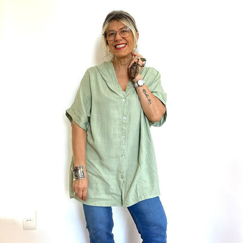 Babilonia Camisa Lino Y Viscosa Sobrecamisa Con Capucha 2