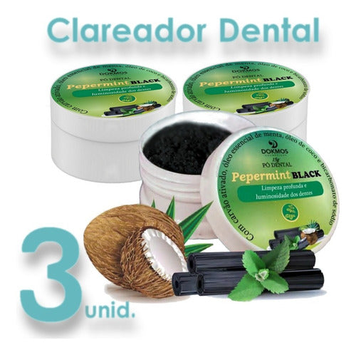 Clareador Dental Carvão Ativado Pepermint Natural Kit C/ 3 0