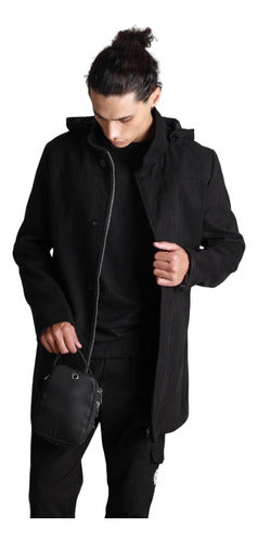 Men's Detachable Hood Coat Overcoat in Quality Wool Fabric 2
