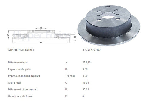 Disco Freio Toyota Corolla 2003/2008  Tras. Solido - (par) 0