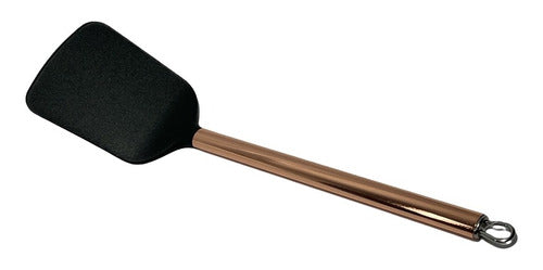 Espátula Lisa Nylon Negro Mango De Bronce Cocina Premium 0