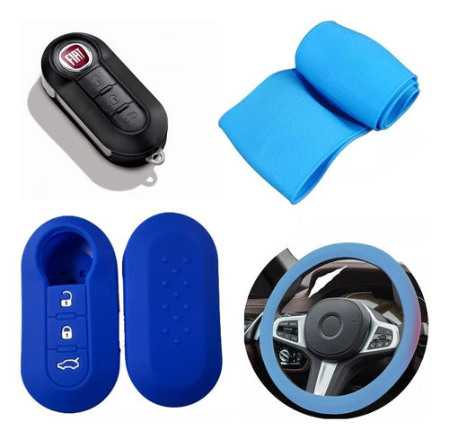 NL Cubre Volante + Funda Llave Silicona Doblo 500 Bravo - Azul 0