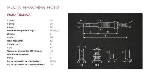 Juego De 4 Bujías Diesel Hescher -hc112 Volkswagen Gol Polo 2