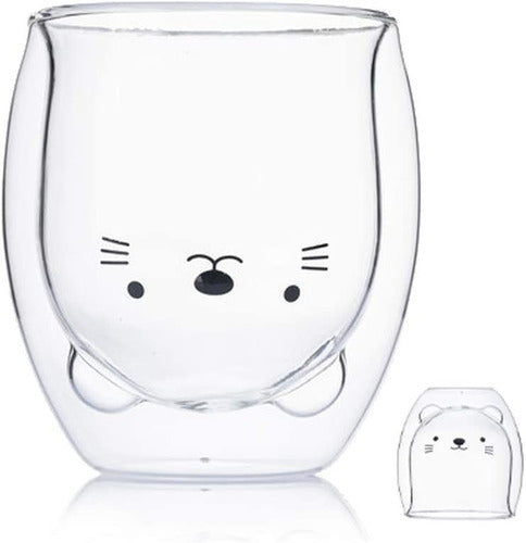 Reina Casa Cat-Shaped Double-Walled Glass Mug 0