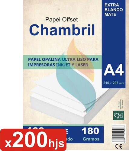 Chambril Opalina A4 180 Grams Matt Inkjet and Laser 200 Sheets 0