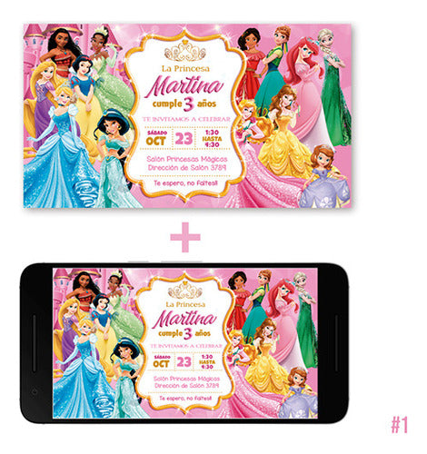 DIGICOSAS Digital Birthday Invitation Card - Princesses in 2 Formats 1