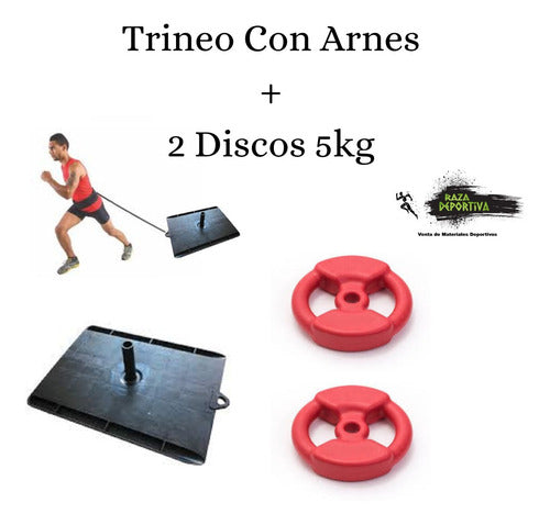 New Plast Trineo Con Arnes + 2 Discos De 5kg Futbol Fuerza Potencia 1