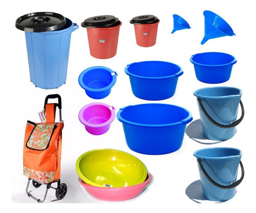 Bazar Casa Greco Set Limpieza 22 Balde Fuenton Chango Tacho Basura Plastico 0