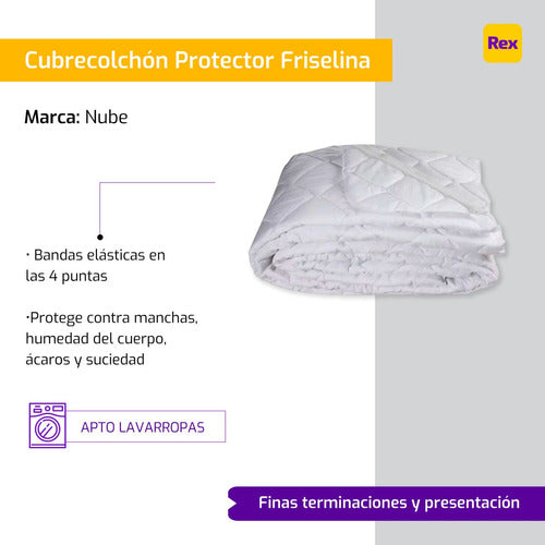 Nube Cubrecolchón Protector Friselina 190x90 Con Elásticos 1