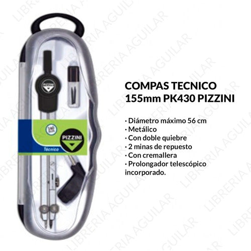 3 Compas Pizzini Pk430 Dibujo Tecnico Quiebre Minas Estuche 2