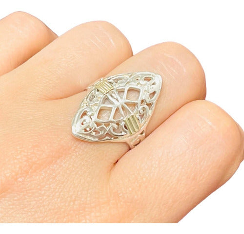 Diamond Mandala Silver and Gold Ring - Mother's Day Special AO 223 0