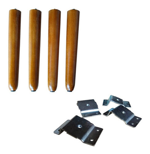 Kit 4 Pes Palito 25 Cm Castanho + 4chapas P/ Moveis Sala Puf 0