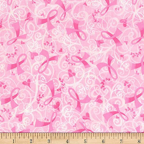 Timeless Treasures Pink Ribbon Breast Cancer Ribbon Pink, Qu 0