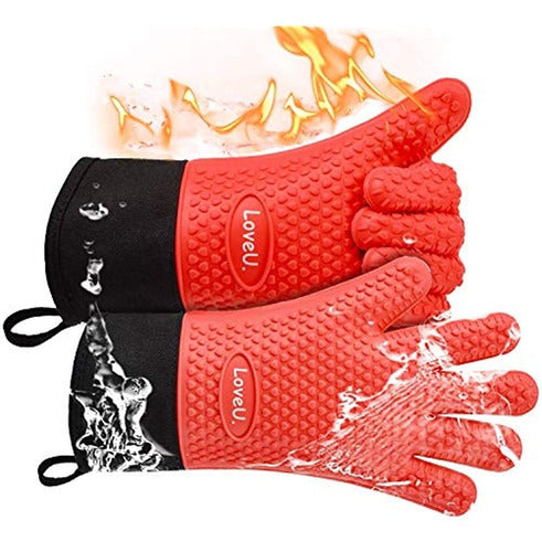 Loveuing Guantes De Cocina Para Horno - Silicona Y Algodon 0