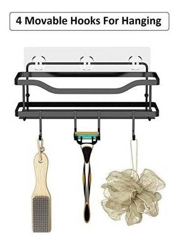 Tesot Adhesive Shower Shelf, No Drilling Shower Organizer, Rust Proof Stainless Steel Shower Rack With Hooks For Bathroom Storage, 2 Pack, Black 4