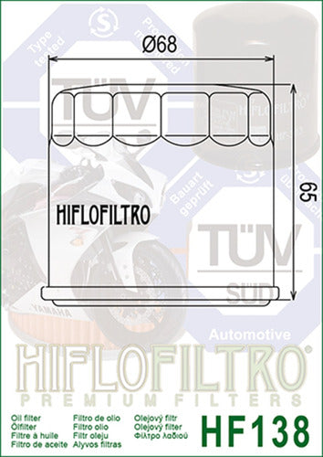 Filtro Aceite Hiflo Hf138 V-strom 650 Suzuki 16510-03g00 1