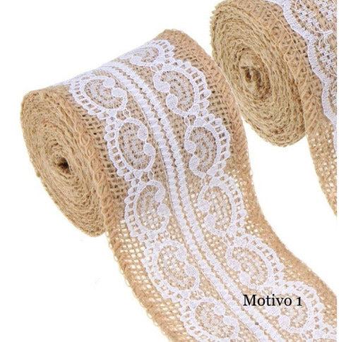 CleverClover Decorative Burlap Ribbon with Lace 5cm x 250cm 1