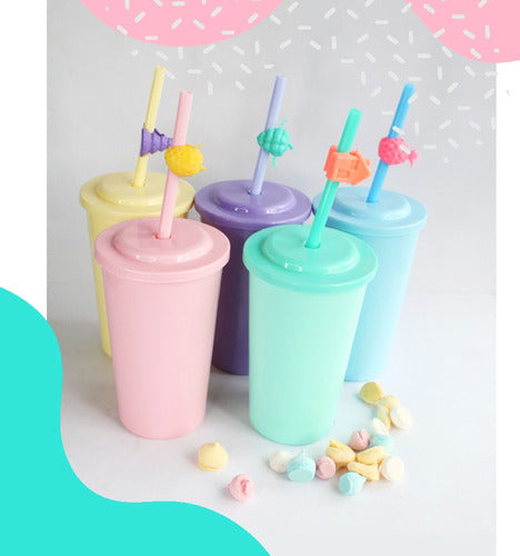 Reusable Plastic Cup 300cc X20u with Straw and Identifiable Cup Holder 1