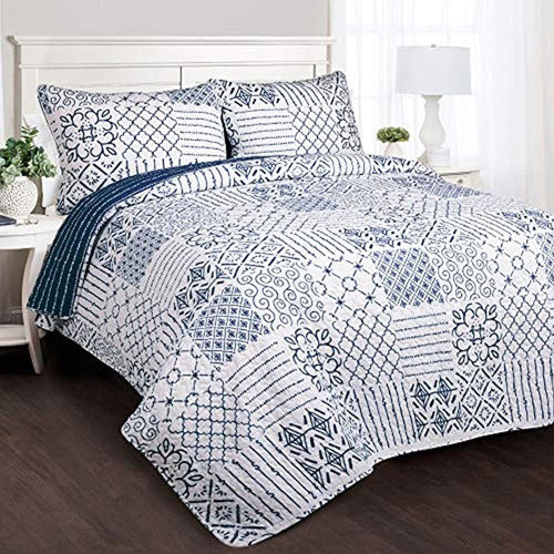 Lush Decor Blue Reversible Quilt Set 3-Piece M 0