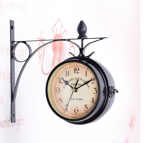 Generic Home Garden Antique Doble Cara Pared Montaje Estación Reloj 0