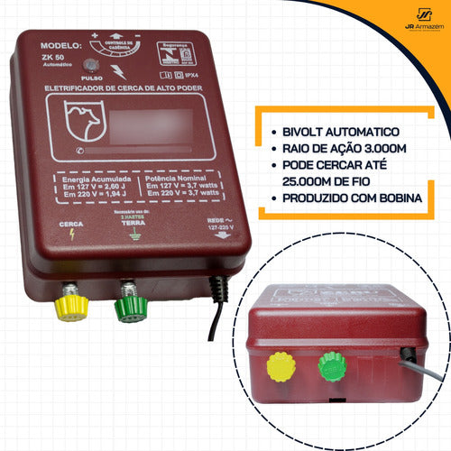 Eletrificador Cerca Eletrica Gado Aparelho Choque 50km Zk50 2